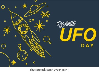 ufo day. Holiday concept. Template for background, banner, card, poster, t-shirt with text inscription, vector eps 10