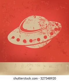 UFO design on red background, grunge vector