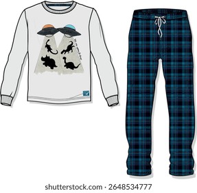 ufo and dinosaurs graphic pattern. Patterned pajama set design. pattern design. fashion patterns and more