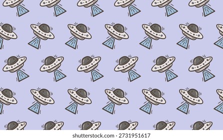 Fondo de doodle ovni. Fondo de patrón de nave espacial alienígena Doodle. Fondo de patrón sin fisuras de la nave espacial. Espacio exterior dibujado a mano sin patrón de Fondo de pantalla.