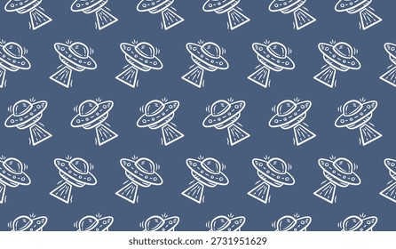 Fondo de doodle ovni. Fondo de patrón de nave espacial alienígena Doodle. Fondo de patrón sin fisuras de la nave espacial. Espacio exterior dibujado a mano sin patrón de Fondo de pantalla.