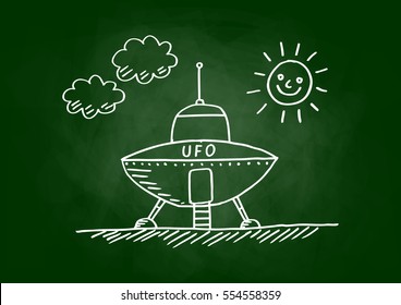 UFO drawing on blackboard