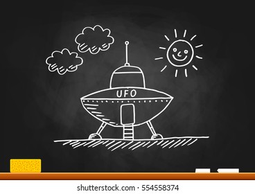 UFO drawing on blackboard