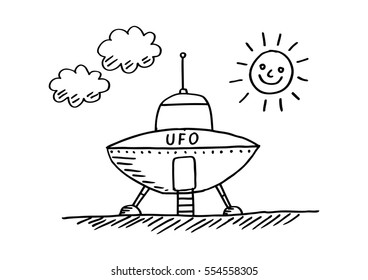 UFO drawing on white background