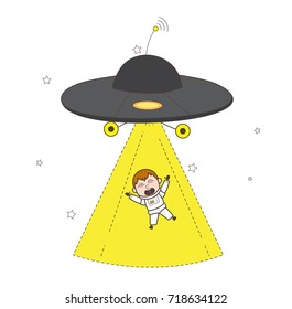 UFO Drum Up Astronaut to Inside Vector Illustration