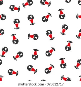 Ufo Explores Earth vector seamless repeatable pattern. Style is flat red and dark gray ufo explores earth symbols on a white background.