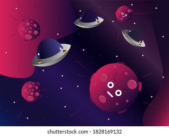 UFO explores space, discovers new planets