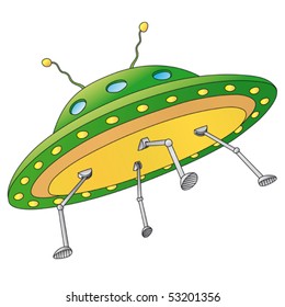 Ufo, extraterrestrial flying disco, vector illustration