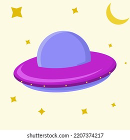 UFO fiction flaying spaceship with purple illustration.