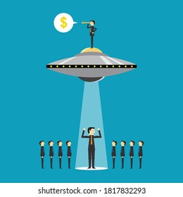 UFO finds job talent , Vector illustration in flat style