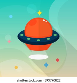 UFO flat  icon with long shadow,eps10,
