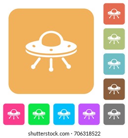 UFO flat icons on rounded square vivid color backgrounds.