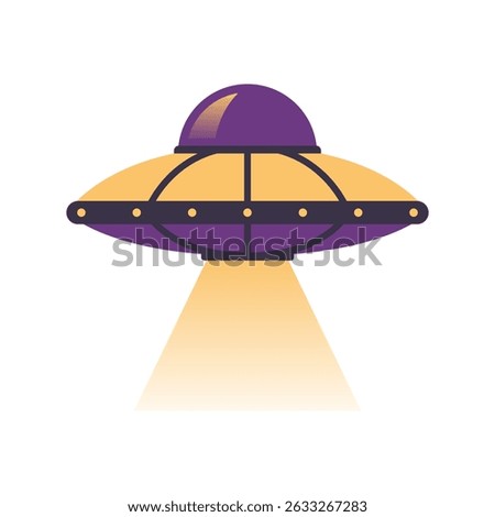 UFO flat illustration isolated on white background. Isolated purple and yellow UFO on white
