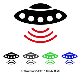UFO flat vector pictograph. Colored ufo gray, black, blue, green pictogram variants. Flat icon style for web design.