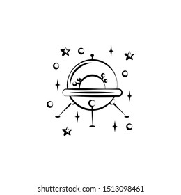 Ufo flaying saucer icon. Element of space hand drawn icon