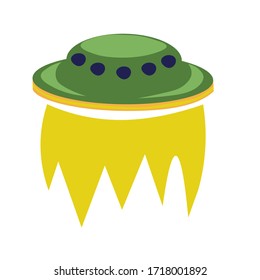 UFO flies at high speed. Vector illustration in flat style.