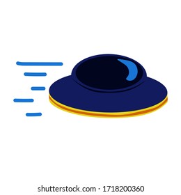 UFO flies at high speed. Vector illustration in flat style.