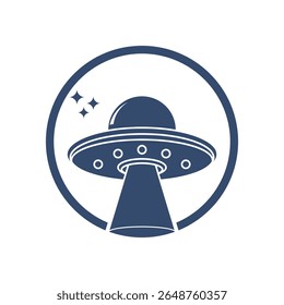 ufo fly space logo design concept with vector label circle