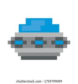 ufo flying 8 bits pixelated icon vector illustration design