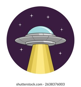 UFO flying among the stars. Vector design
