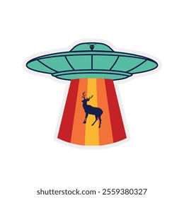 Ufo Flying Beam Deer antler Badge patch sticker emblem logo Vector illustration