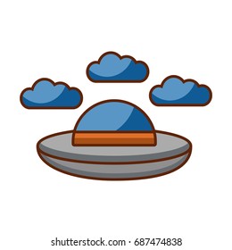 ufo flying with clouds