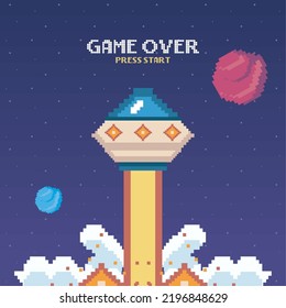 ufo flying eight bits style scene