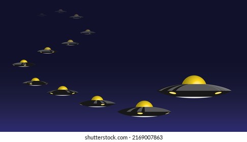 UFO Flying Fade Cartoon Vector Illustration Animation Sequence