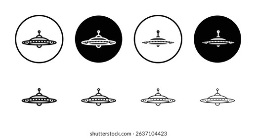 ufo flying icon Black line art vector logo set