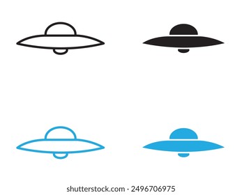 ufo flying icon black and white vector outline sign