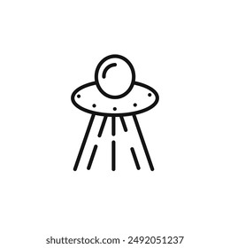 ufo flying icon outline collection in black and on white background