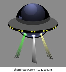 OVNI vuela con luces. Icono de nave alienígena. Ilustración del vector