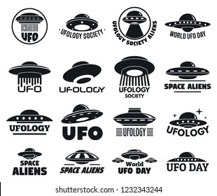 UFO flying logo set. Simple set of UFO flying vector logo for web design on white background