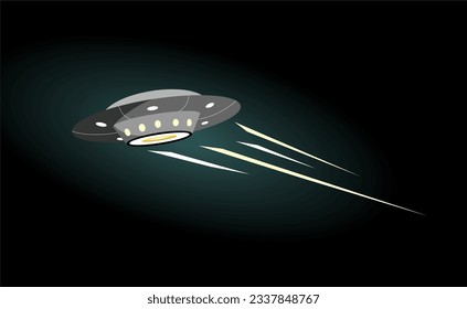 UFO flying on the night sky with speed effect