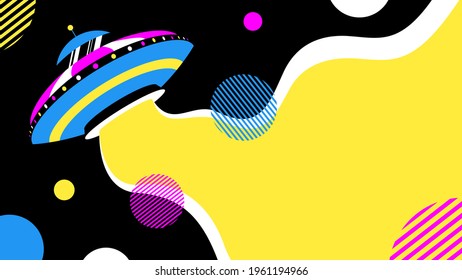 UFO is flying in outer space, banner with copy space. World UFO Day. Vector stock illustration. 
