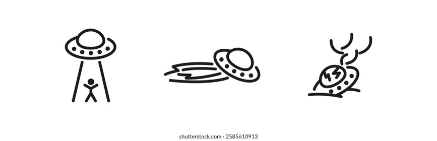 UFO Flying Outline Vector Icon Set