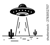 UFO Flying Over Desert Landscape. UFO icon
