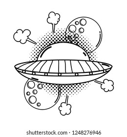 ufo flying with planets pop art style