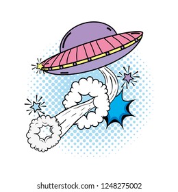 ufo flying with pop art style