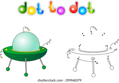UFO or flying saucer. Connect dots and get image. Educational game for kids. Vector illustration