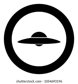 UFO. Flying saucer icon black color in circle