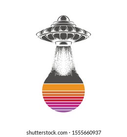 UFO Flying Saucer Icon isolated. Ufo logo element. Ufo Vector illustration on white background. Flying saucer concept.