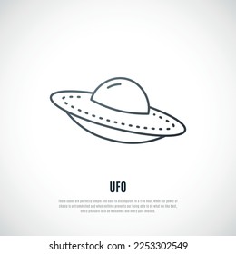 UFO Flying Saucer icon. Outline UFO Spaceship illustration isolated on white background.