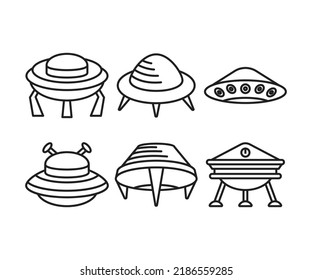 ufo and flying saucer icons set line illustration