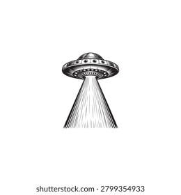 Ufo flying saucer with light beam sketch sci fi science fiction illustration exploration spacecraft phenomenon universe adventure astronomy