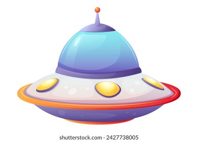 UFO flying saucer on white background. Cartoon vector illustration for children on the theme of space, astronautics, aliens