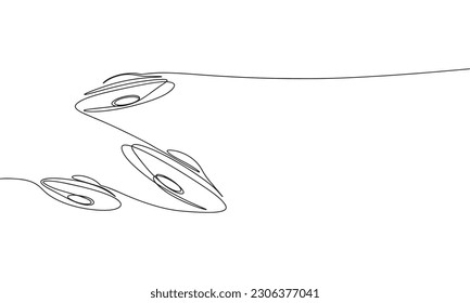 UFO, flying saucer. One line continuous UFO. Line art, outline, single line silhouette. Hand drawn vector illustration. 