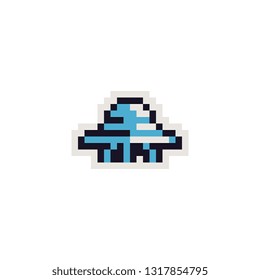 UFO Flying Saucer perfect pixel art icon spaceship  isolated vector illustration. Design for sticker, mobile app and logo. Game assets 8-bit sprite. 8-bit. 