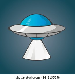 UFO. Flying saucer with ray. Cartoon style spaceship beam. Paranormal imagination. Vector illustration.