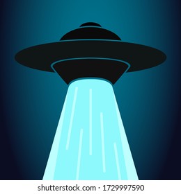 UFO. Flying saucer in a simple Japanese style. Unidentified flying object. Vector illustration isolated on a white background for design and web.